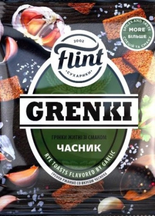 Grzanki żytnie-pszenno o smaku czosnku "Flint", 70g